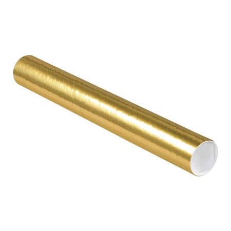 The Packaging Wholesalers Colored Mailing Tubes With Caps, 3" Dia. x 24"L, 0.07" Thick, Gold, 24/Pack P3024G